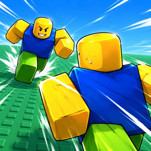 Huss Valley game icon: a blocky chaser closing in on a runner